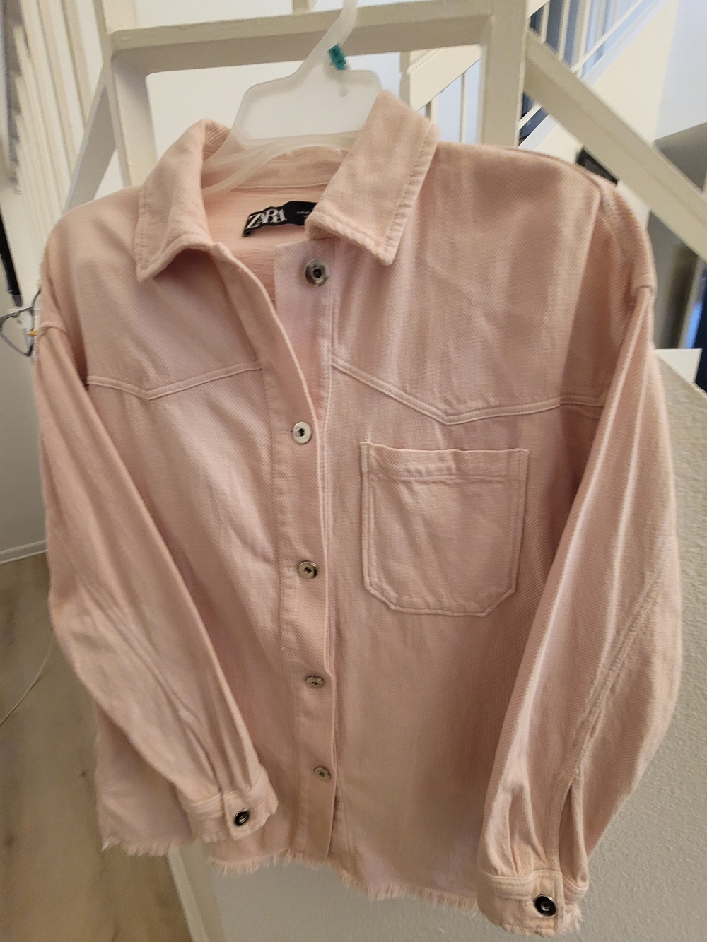 Zara Womens Pale Pink Button-Front Shirt Jacket